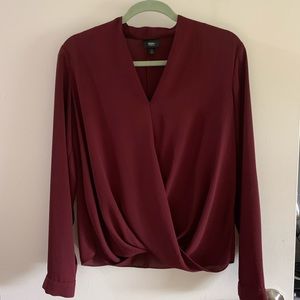 Burgundy Drapey V Neck Blouse